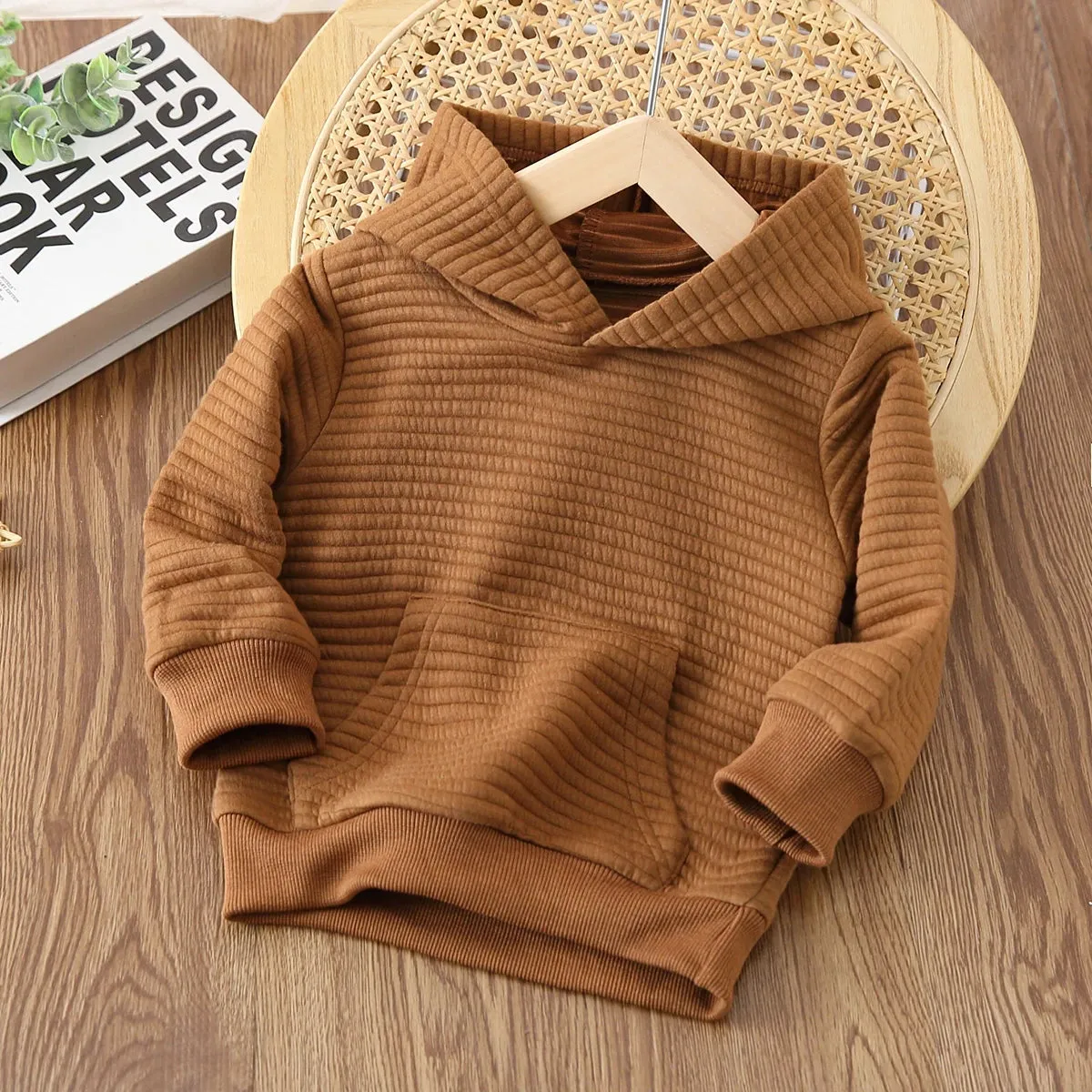 PatPat Toddler Boy/Girl Solid Color Textured Hoodie Sweatshirt