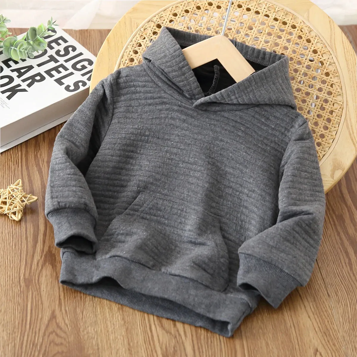 PatPat Toddler Boy/Girl Solid Color Textured Hoodie Sweatshirt