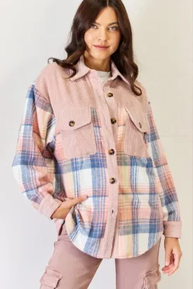 Plaid Colorblock Button Down Jacket