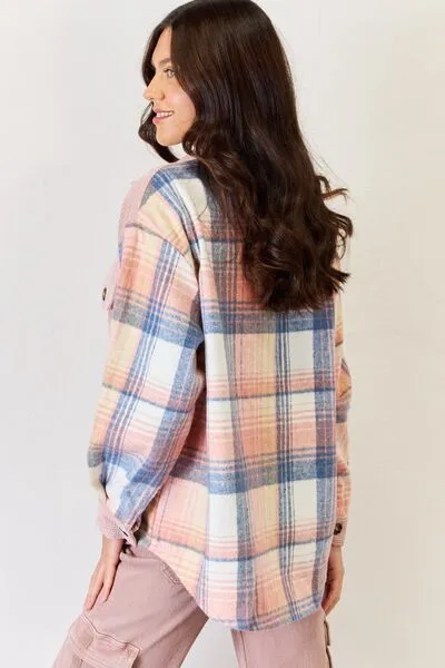 Plaid Colorblock Button Down Jacket