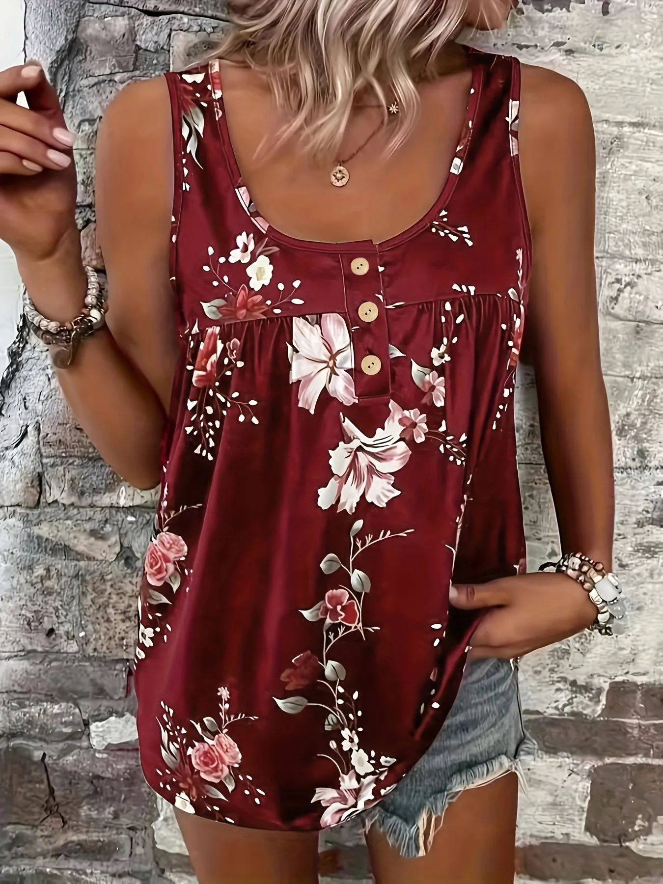 Plus Size Tank with Floral Print Comfortable and Stylish Henley