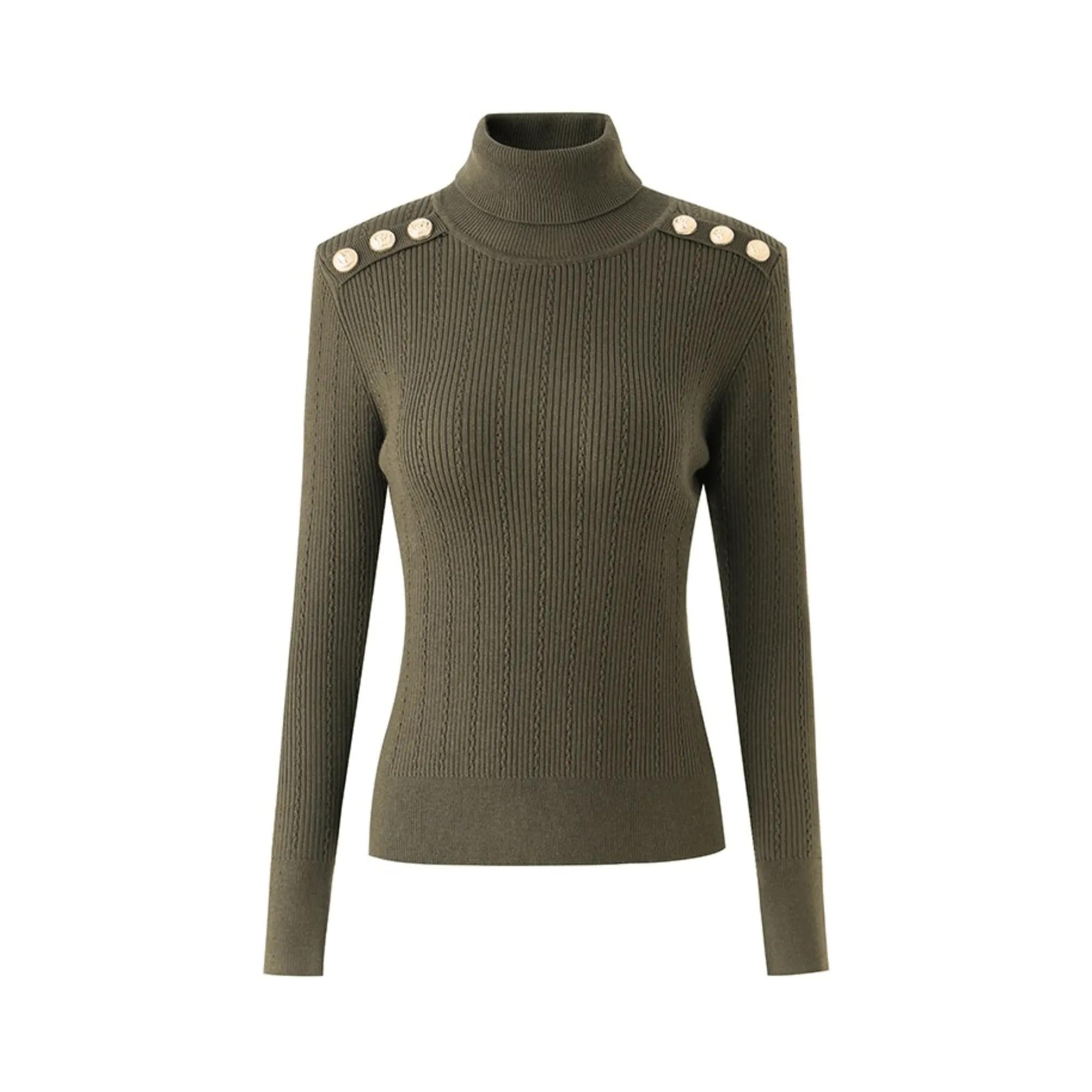 Pre Order:  Shoulder Buttons Turtleneck Knit Sweater