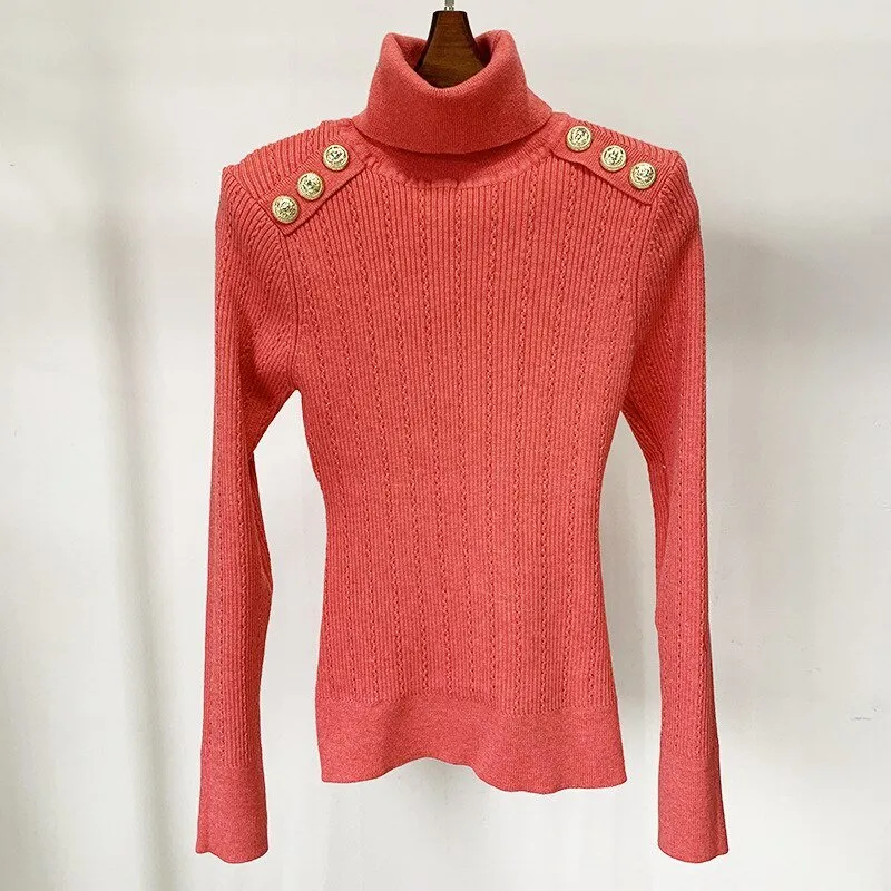 Pre Order:  Shoulder Buttons Turtleneck Knit Sweater