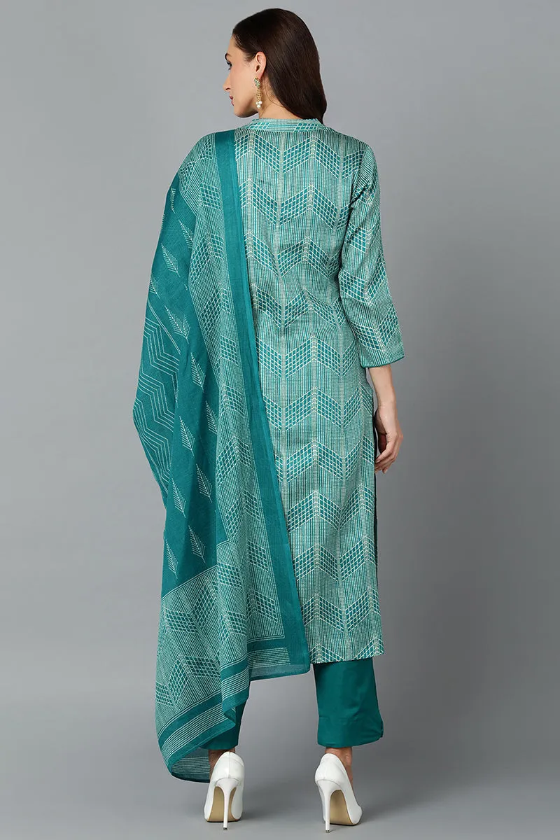 Rama Green Rayon Blend Straight Suit Set