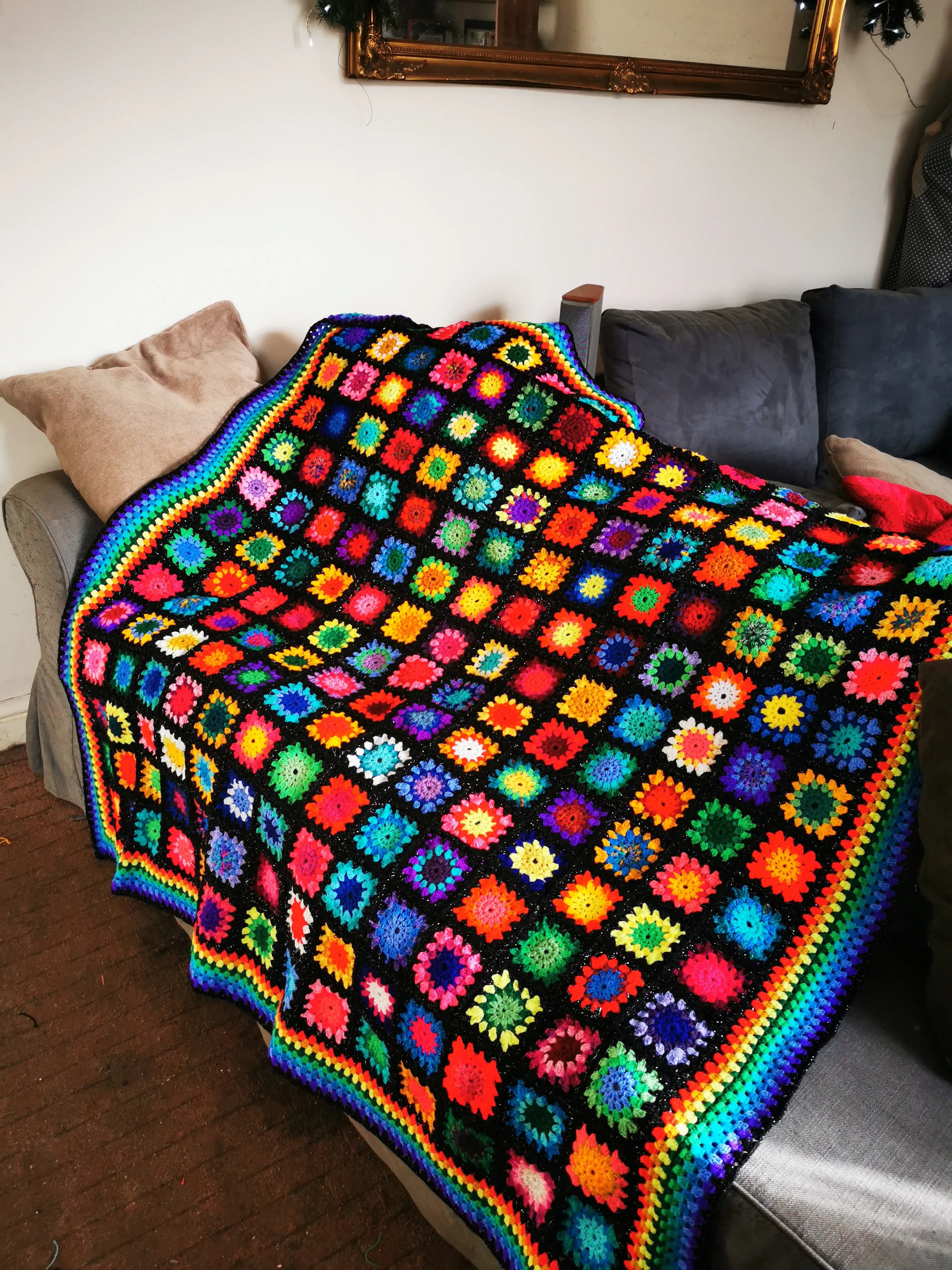 Really Rainbow 🌈 handmade crochet blanket 58 inches Square, Lap blanket, Afghan.