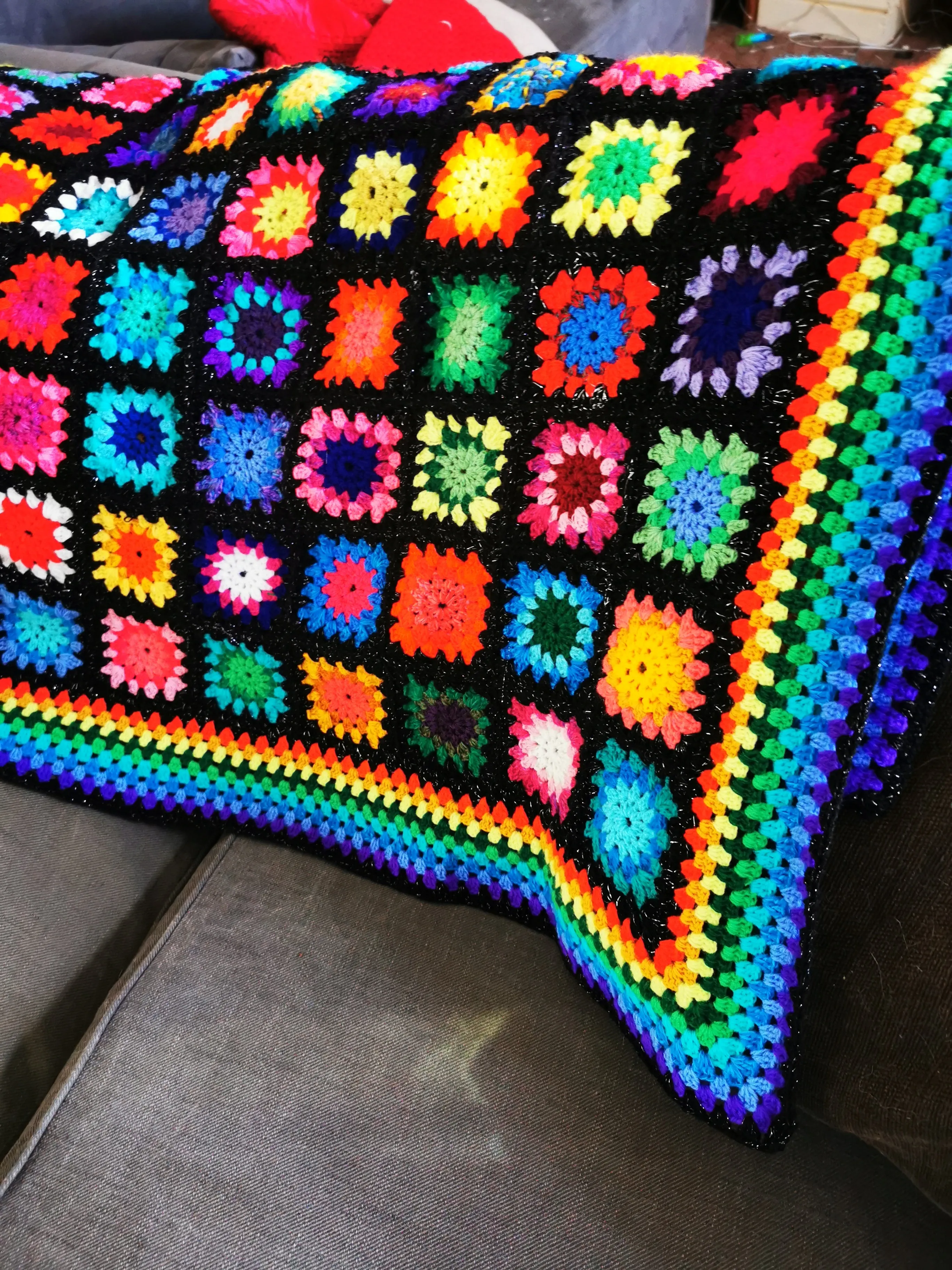 Really Rainbow 🌈 handmade crochet blanket 58 inches Square, Lap blanket, Afghan.