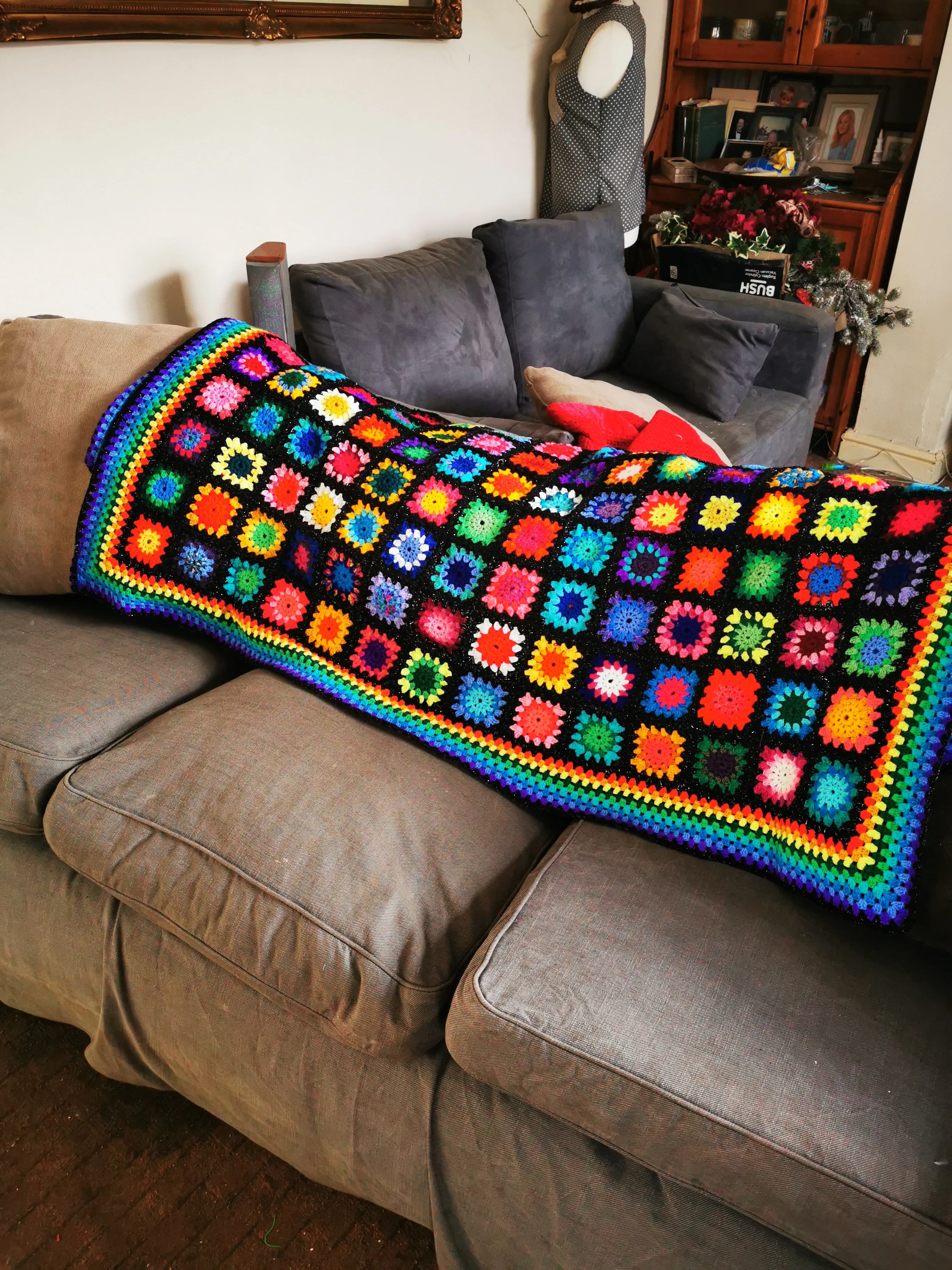 Really Rainbow 🌈 handmade crochet blanket 58 inches Square, Lap blanket, Afghan.