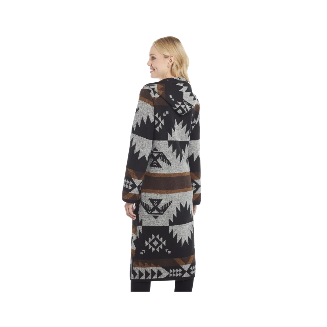 Sidran Women's Button Front Navajo Blanket Duster Hood Jacket