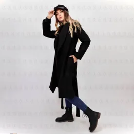 Simple Black Coat with Belt