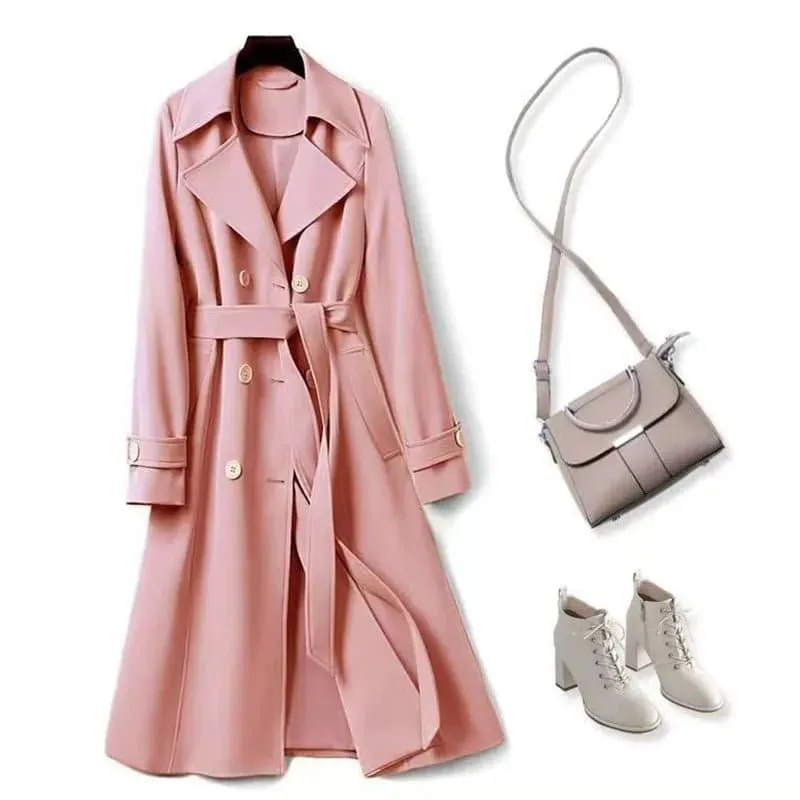 Spring Trench Coat - Stylish Double-Breasted A-Line Jacket for Women