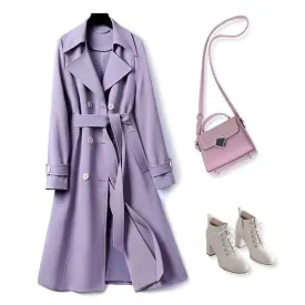 Spring Trench Coat - Stylish Double-Breasted A-Line Jacket for Women