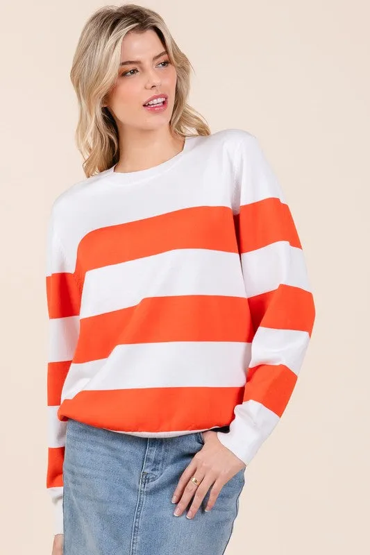 Striped Lightweight Long Sleeve Knit Sweater