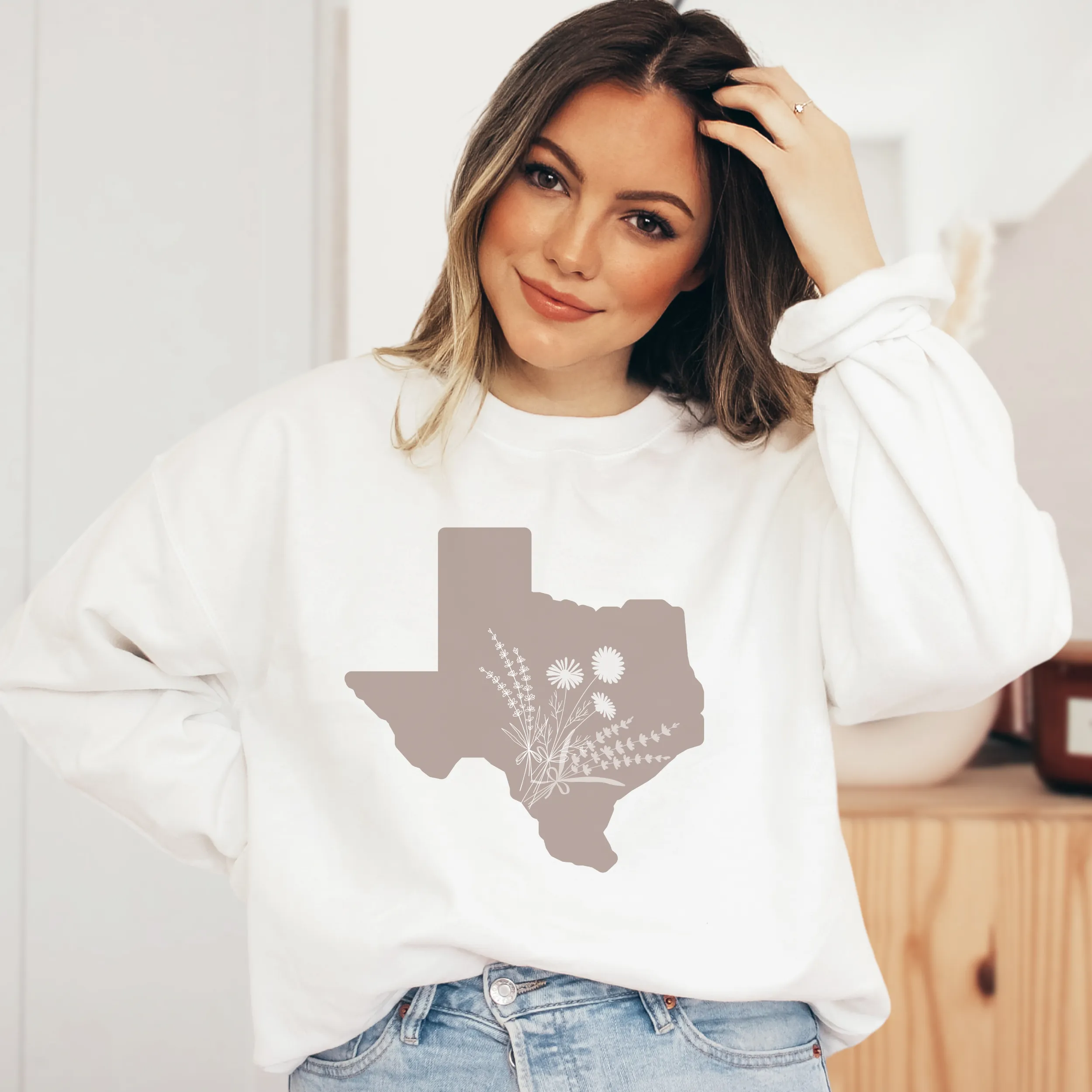 Texas Crewneck Sweatshirt Women's pullover State Unisex Shirt Pullover White, Sand or Ash Gift for Her