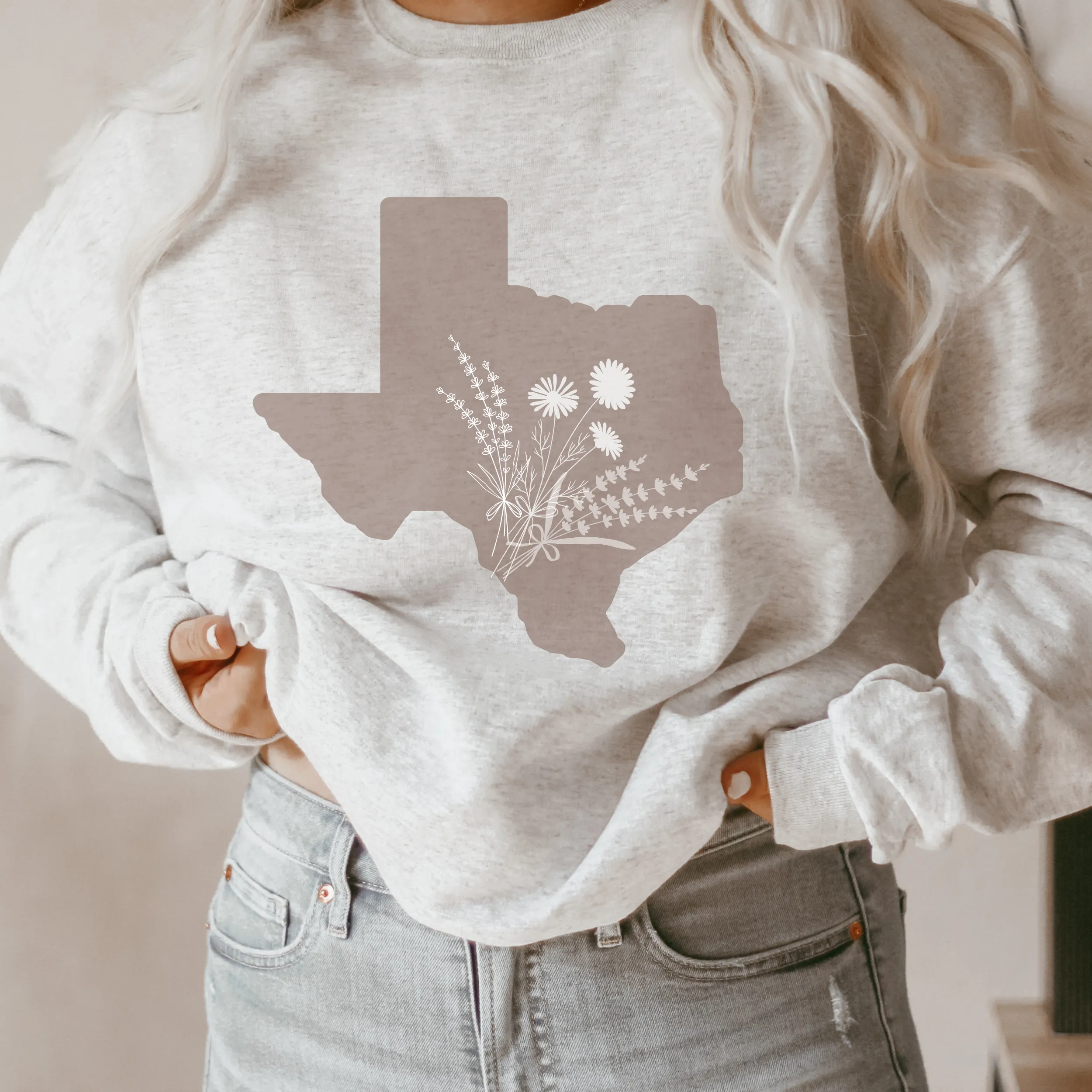 Texas Crewneck Sweatshirt Women's pullover State Unisex Shirt Pullover White, Sand or Ash Gift for Her