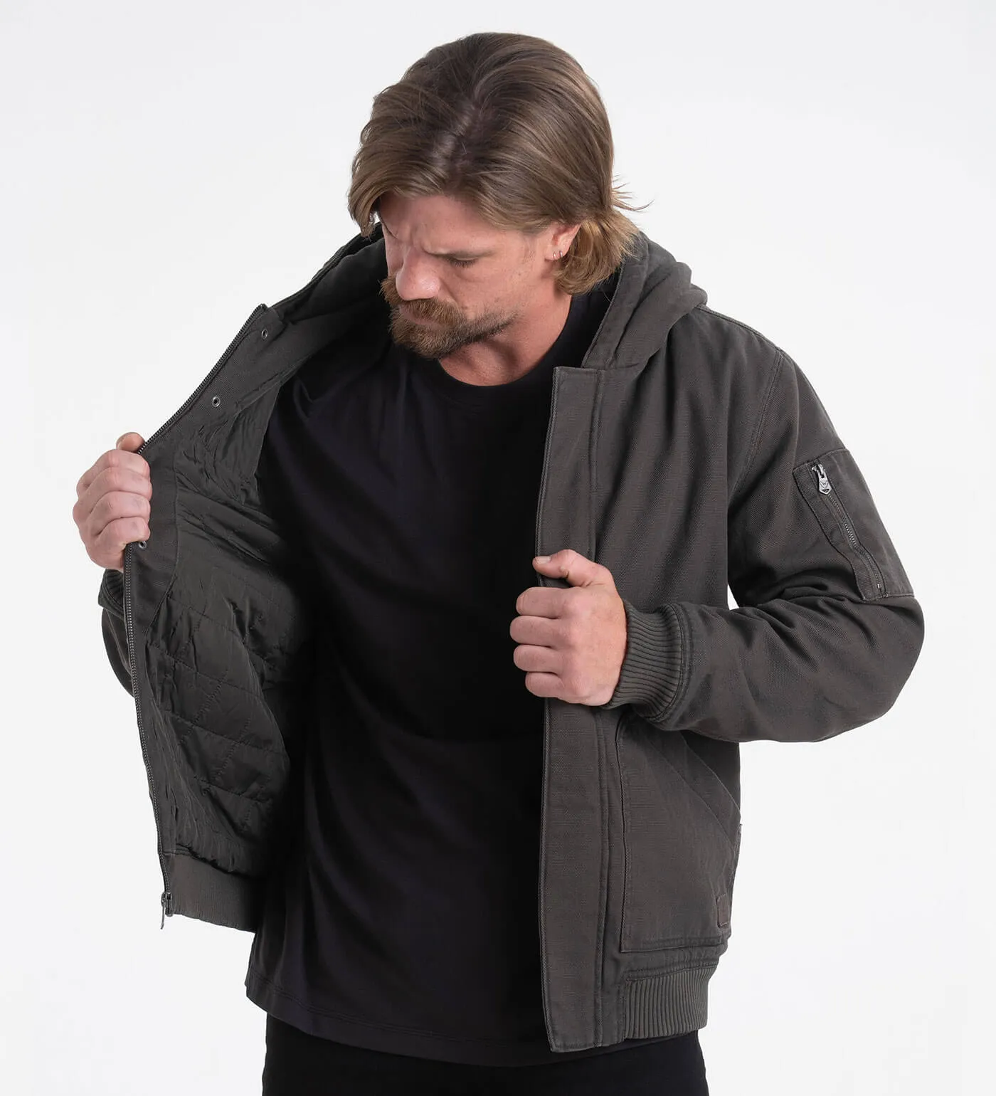 Thorogood Mens Legacy Stone Washed Hooded Bomber Jacket - Stylish & Durable Outerwear