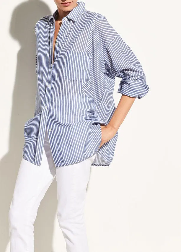 Vince - Classic Stripe Cotton Tunic in White/Blue