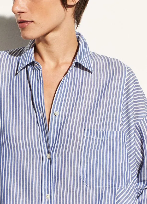 Vince - Classic Stripe Cotton Tunic in White/Blue