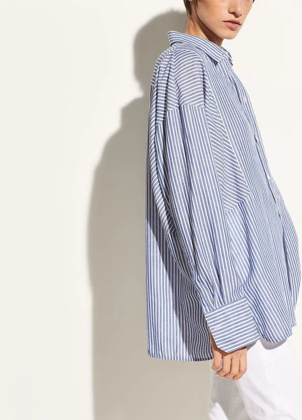 Vince - Classic Stripe Cotton Tunic in White/Blue