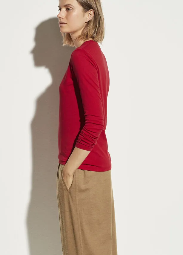 VINCE - Essential Long Sleeve Crew in Cherry Rust