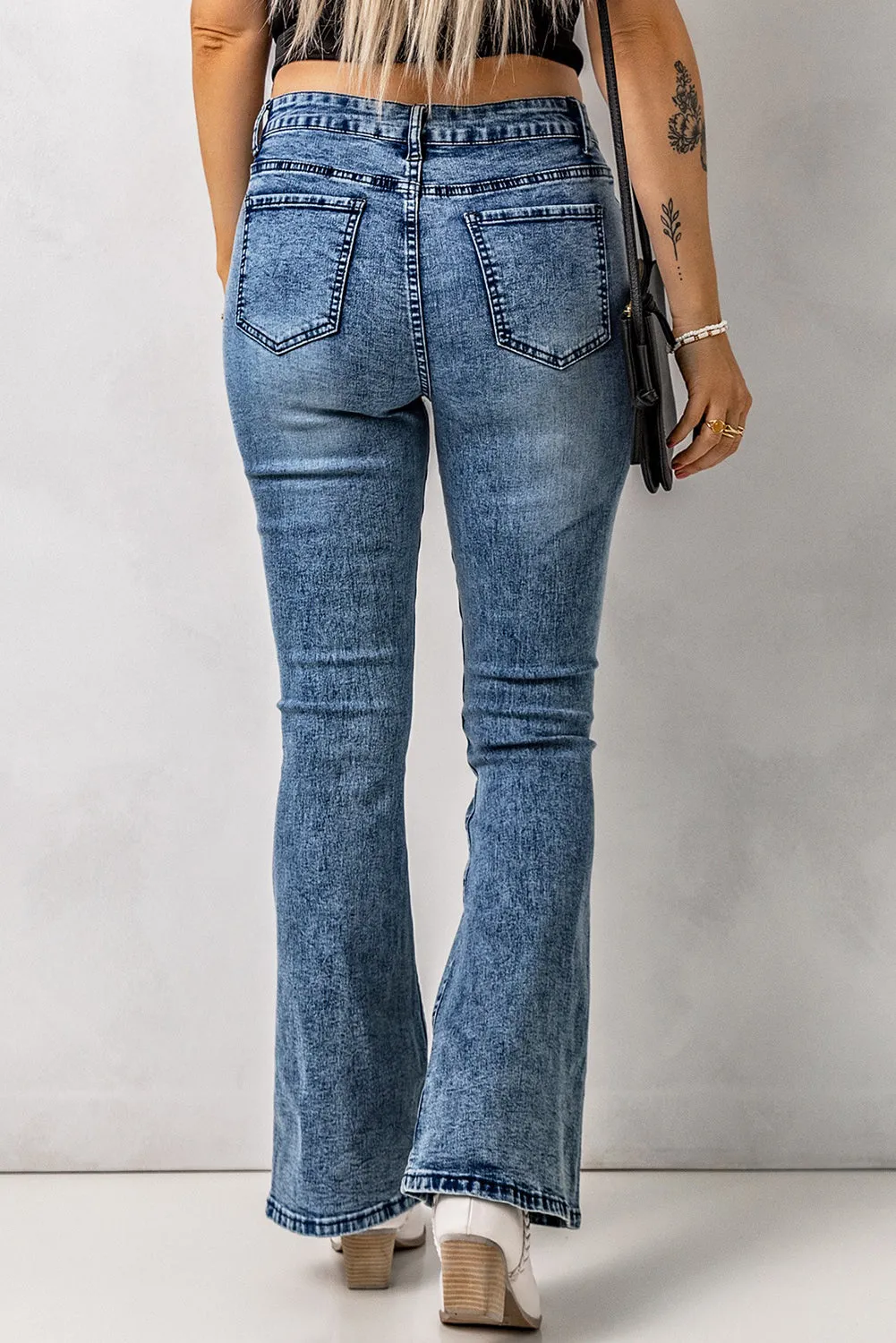 Vintage Wash Flare Jeans with Pockets