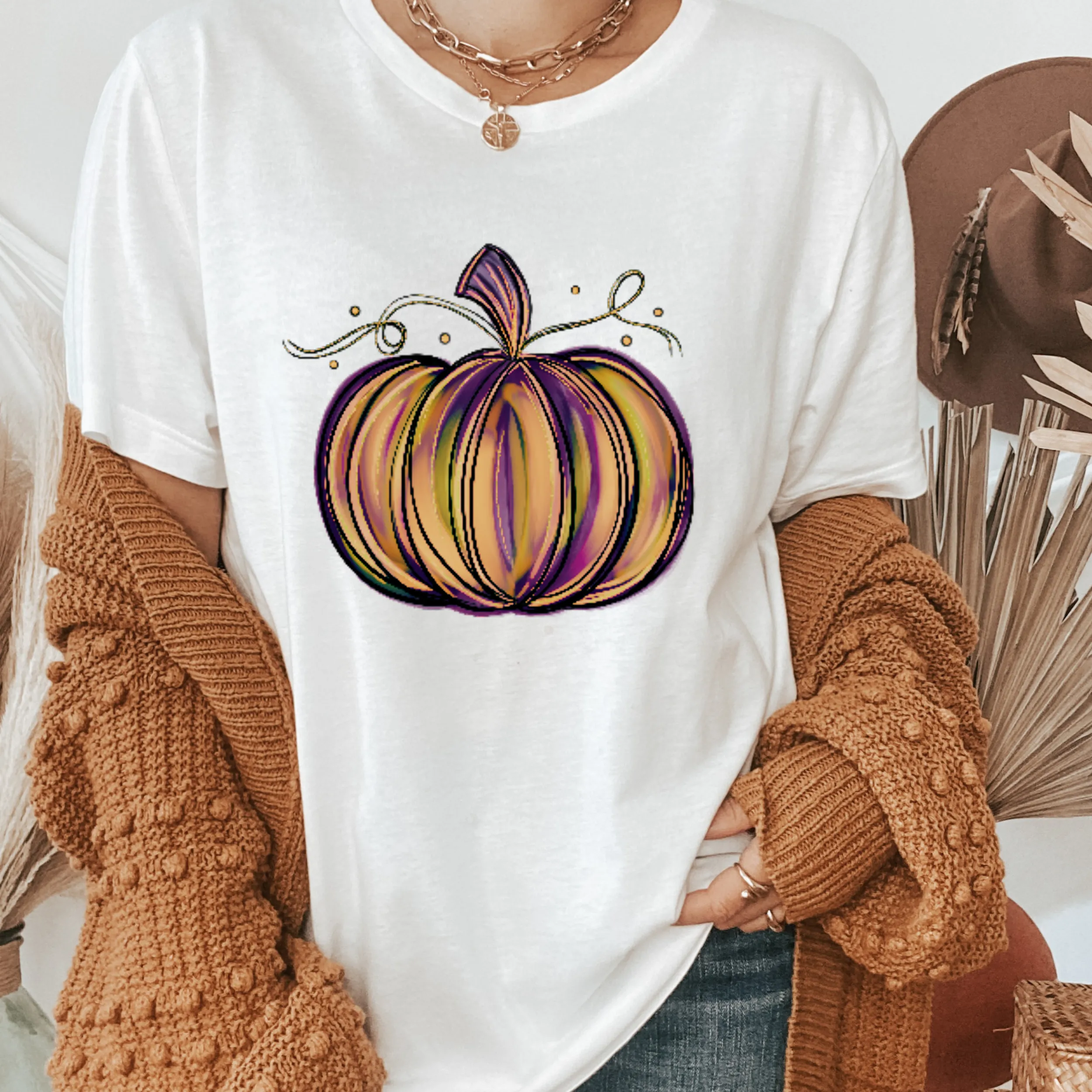 Watercolor Pumpkin Fall Crewneck Sweatshirt or T-Shirt Cute Warm and Cozy Autumn Gildan® Pullover or Soft Bella Canvas® T-Shirt