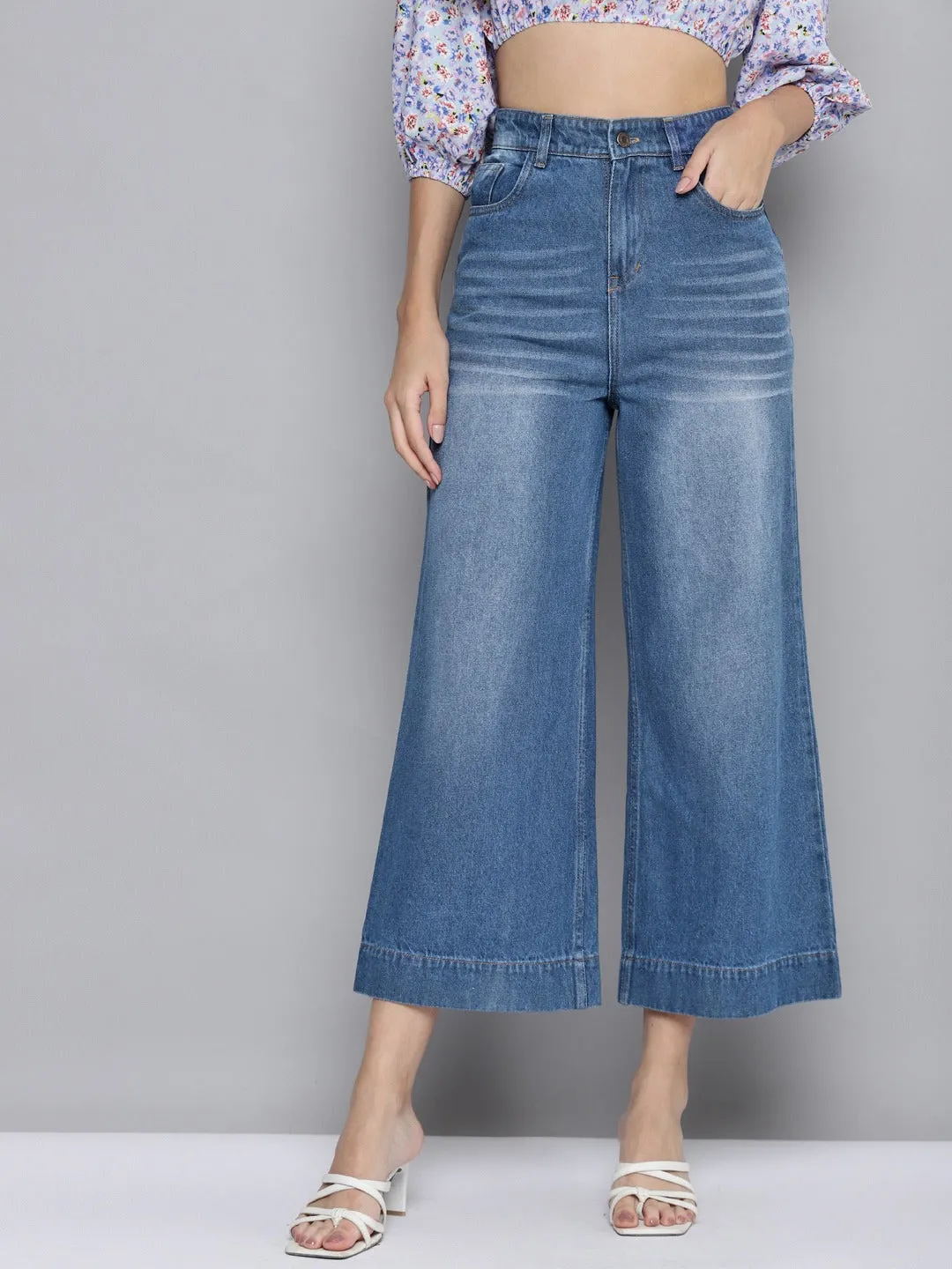 Women Blue Wide Leg Jeans