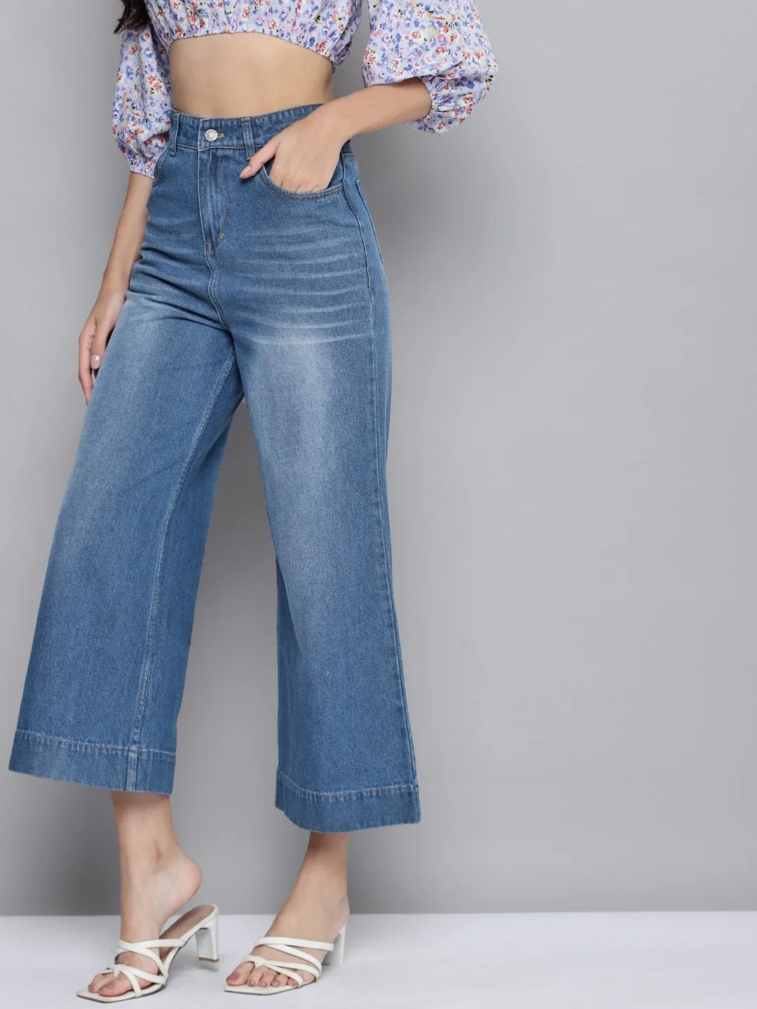 Women Blue Wide Leg Jeans