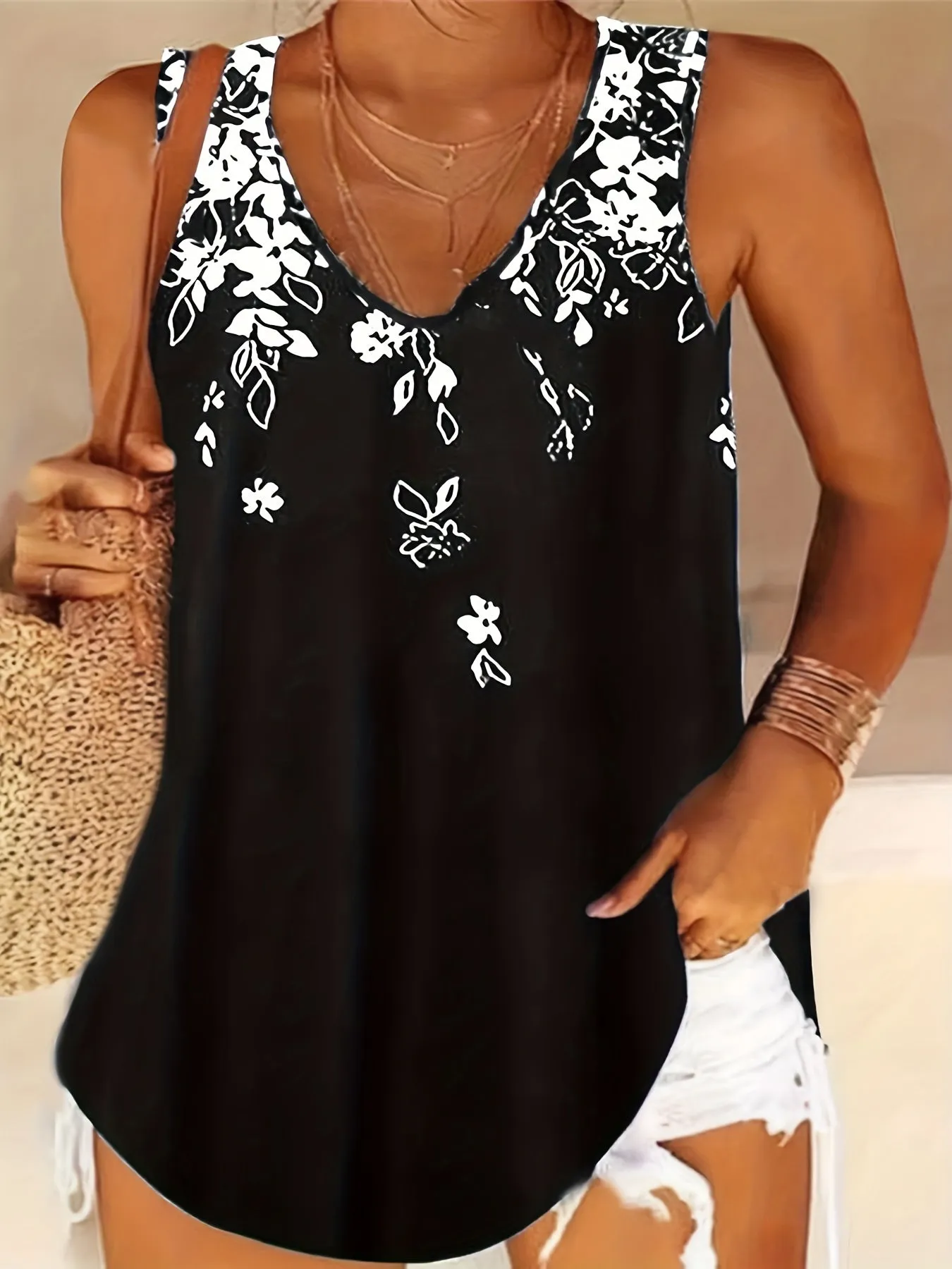 Womens Plus Size Floral Tank Top for Casual Wear