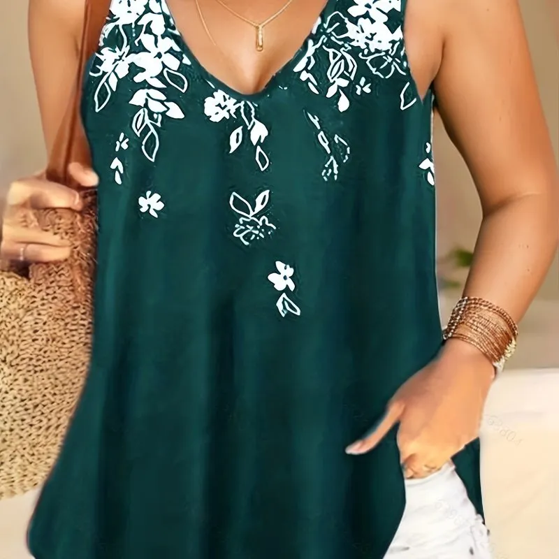 Womens Plus Size Floral Tank Top for Casual Wear