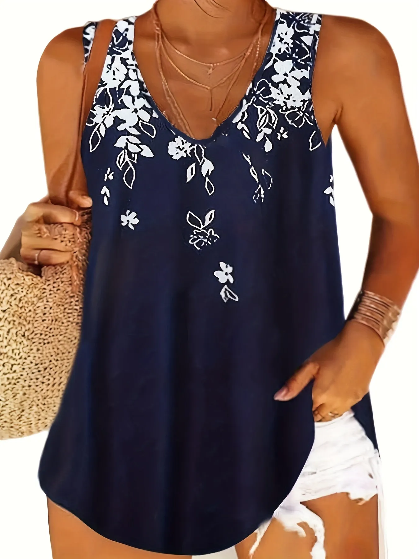 Womens Plus Size Floral Tank Top for Casual Wear