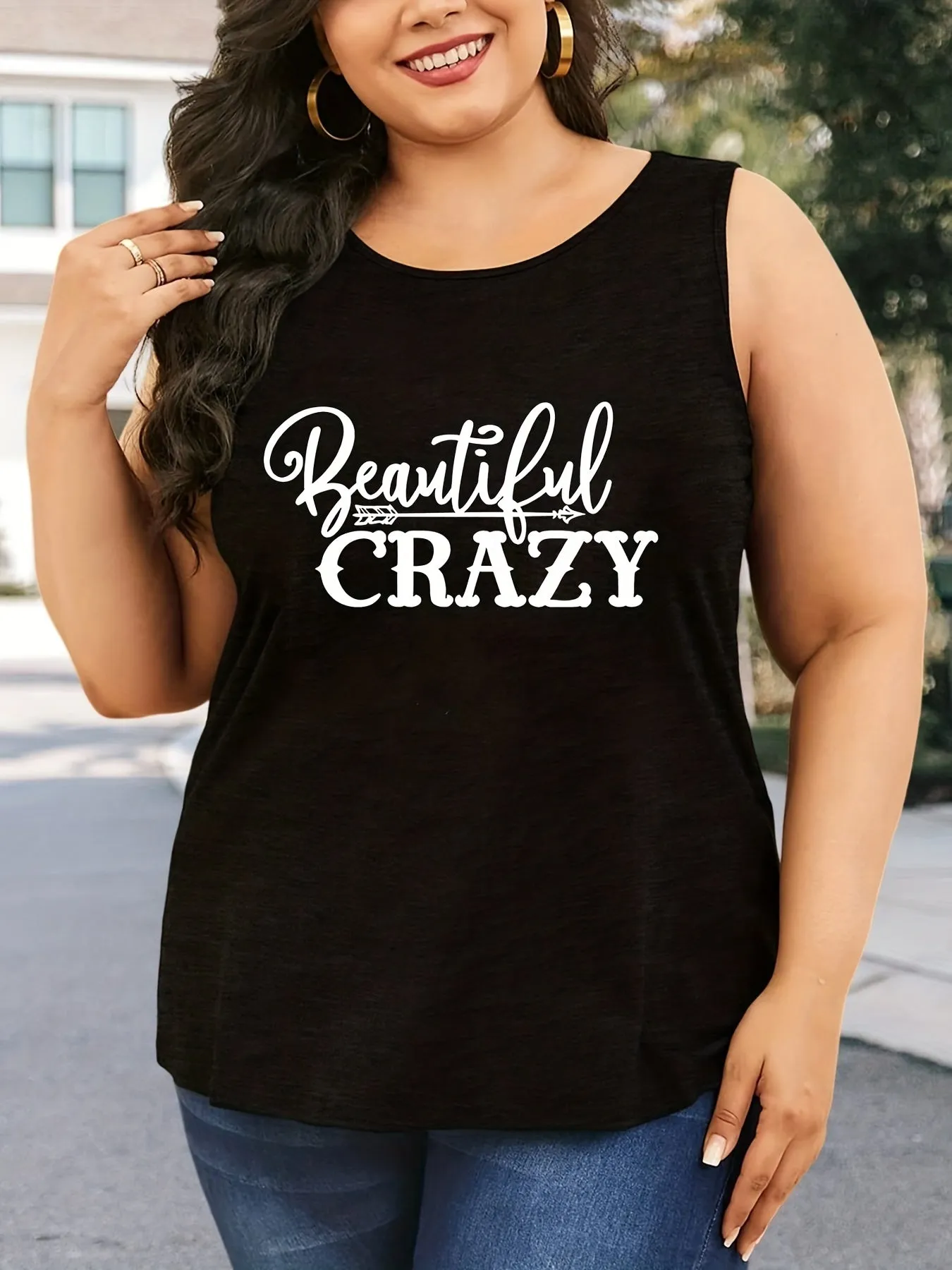 Womens Plus Size Slogan Tank Top in Medium Stretch Fabric