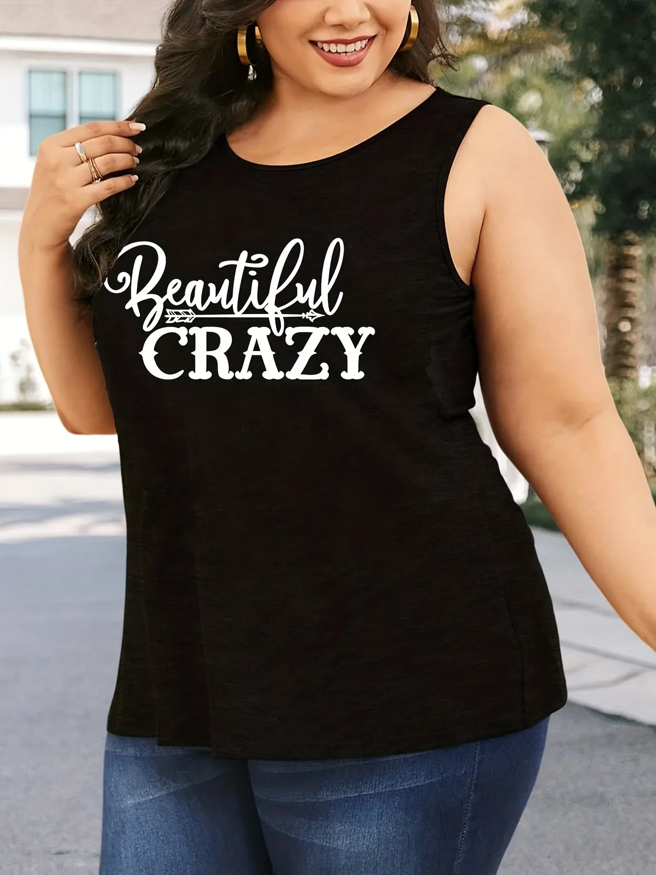 Womens Plus Size Slogan Tank Top in Medium Stretch Fabric