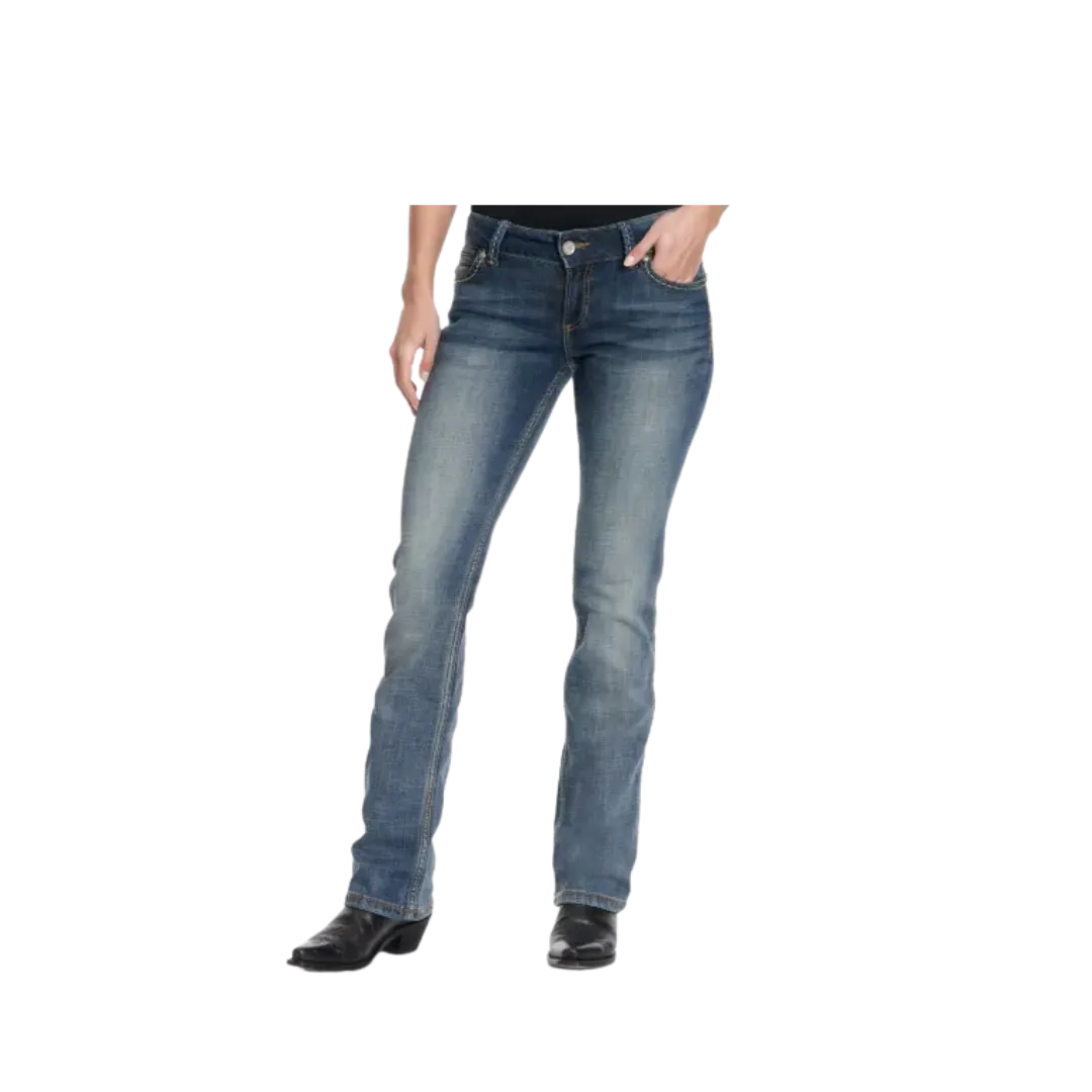 Wrangler Women's Retro Sadie Dark Wash Low Rise Boot Cut Stone Wash Jeans