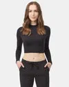 Z Supply Women's Mockneck Longsleeve Crop Top - Meteorite Black