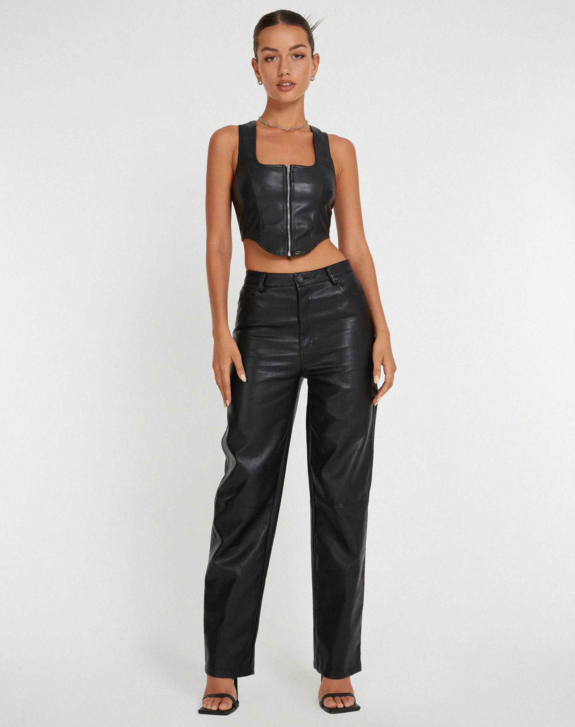 Zova Wide Leg Trouser in Pu Black